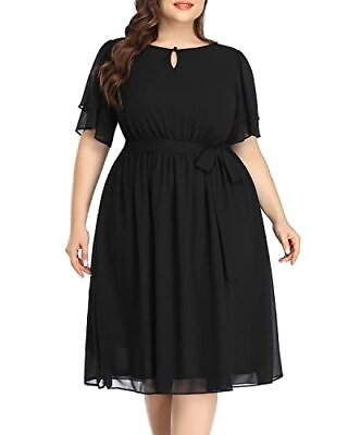 Pinup Fashion Plus Size Litttle Black Dresses Women Funeral Chiffon Cocktail $28.04