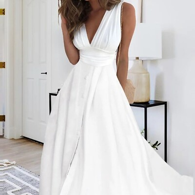#ad Womens Summer V Neck Maxi Dress Sleeveless Holiday Wedding Party Swing Sundress $18.85