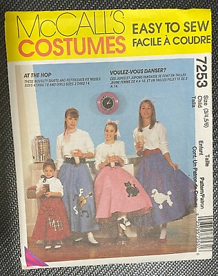 McCall#x27;s 7253 Pattern Halloween Costume Child#x27;s Girls Poodle Skirt 50#x27;s Sock Hop $9.99