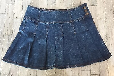 #ad No Boundaries Skirt Womens XL Juniors Dark Wash Pleated Blue Denim NEW $9.99
