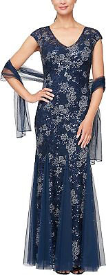#ad Alex Evenings Women#x27;s Long Fit and Flare Dress Godet Detail Petite and Regular $409.88