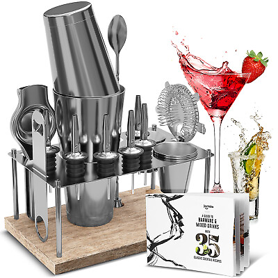 16 PcStand Bartender Kit Complete Cocktail Shaker Bar Tools Set amp; Recipe book $24.17