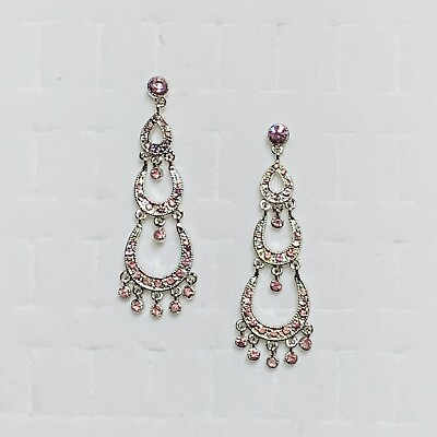 #ad #ad Rhinestone Chandelier Earrings Pink Gem Dangle Boho Prom Formal Fashion SilverTn $8.50
