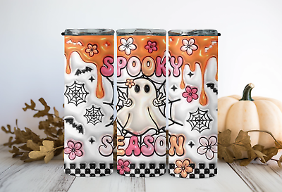 Cute Boho Spooky Season Ghost quot;Bubblequot; Design 20oz Skinny Tumbler $21.50