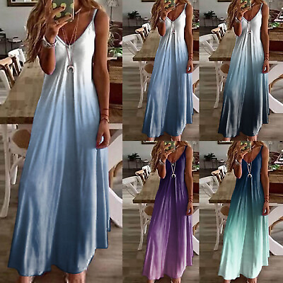#ad Maxi Dresses For Women Summer Sleeveless Boho Sundress Casual V Neck Long $26.11