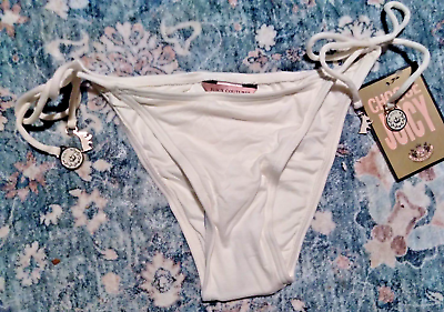 #ad #ad NWT Juicy Couture White Cheeky Bikini Swimsuit Bottoms Charms String Tie Small $31.45