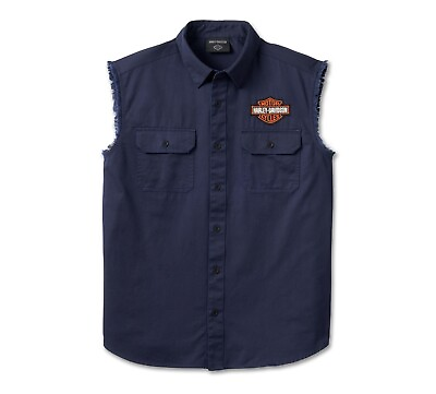 #ad #ad Harley Davidson Men#x27;s Bar amp; Shield Blowout Cutoff Button Shirt Blue 96654 23V $39.95