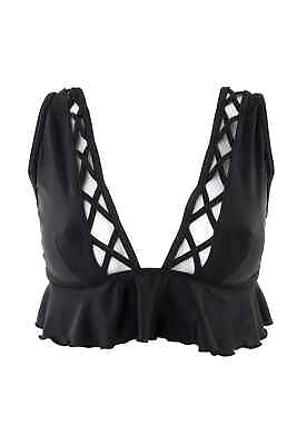 #ad PEEK amp; BEAU Women#x27;s Black Lattice Ruffle Bikini Top NWT $13.20