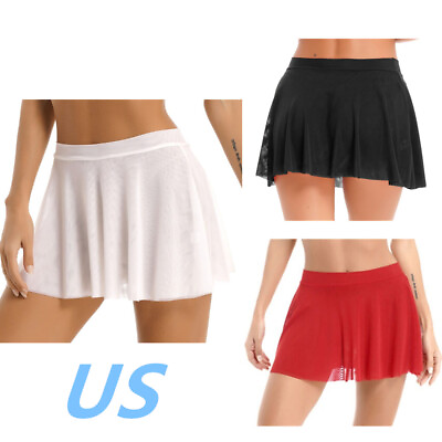 #ad US Women Sheer Mini Skirt High Waist Pleated Skirt Solid Beach Cover ups Skirt $7.84