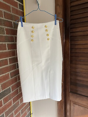 #ad New York amp; Co women#x27;s ivory midi skirt size 2 side zip and accent gold buttons $34.97