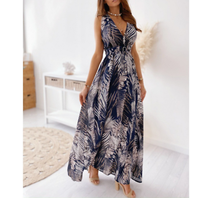 #ad Womens Floral Summer Boho Long Maxi Dress Ladies V Neck Holiday Sundress $23.69