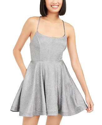#ad Speechless Juniors#x27; Shimmer Lace Back Dress Silver Size 1 $27.50