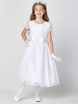 #ad NEW Corded and Embroidered Tulle w Sequins Dress Holy Communion Flower Girl 6 $100.49