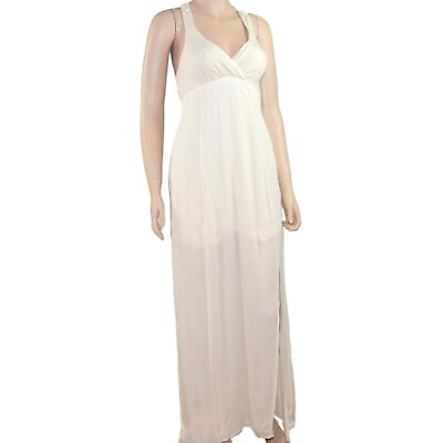 #ad Women sleeveless maxi Dress V neck Boho crochet back lined Off white $26.49