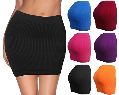 #ad Womens Mini Stretch Mesh Look Solid Basic Bodycon Skirt $11.95