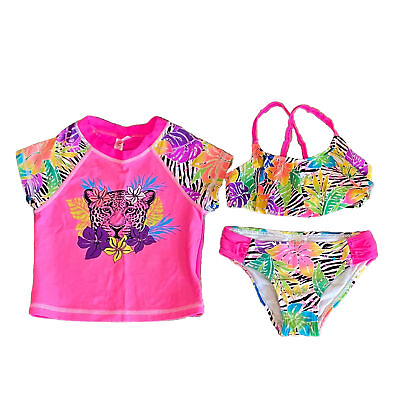 #ad Limited Too Girls Size 2T Toddler 3 Pc Swimsuit Bikini Rash Guard Pink Floral $11.86