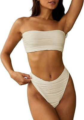 #ad #ad ZAFUL Bikini Set Size {Medium} Bandeau Ribbed Lace Up Strapless $18.00
