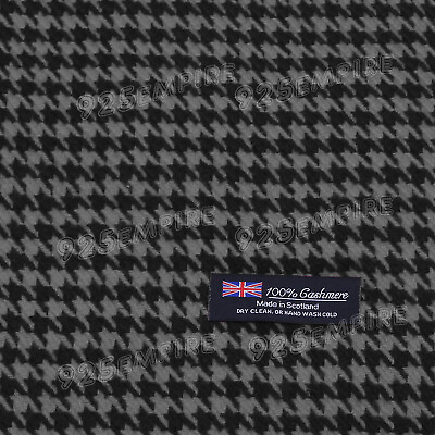 Men#x27;s 100% CASHMERE Scarf Houndstooth Black Gray MADE IN SCOTLAND $7.48
