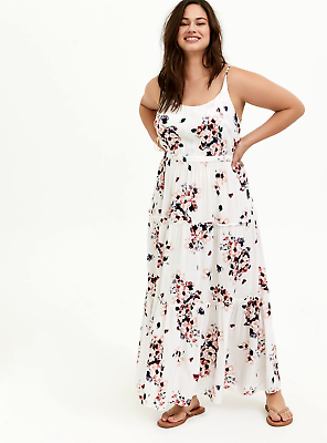 #ad #ad Womens Torrid Maxi Challis Tiered Dress White Floral Size 0 12 Large NWT $80.95