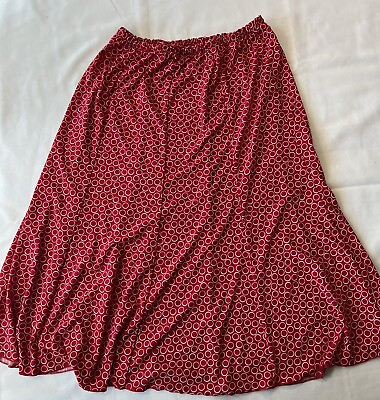#ad Red Womens Skirt W Circles Elastic Waist 24” 32” Knee Length $9.00