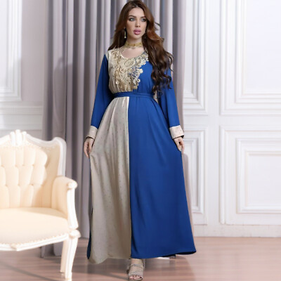 #ad Dubai Women Muslim Kaftan Long Maxi Dress Abaya Robe Turkey Islamic Party Gown $38.52