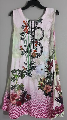 #ad WOMAN#x27;S UNBRANDED SLEEVELESS SHORT SUMMER DRESS.FLORAL PRINT.KNEE LENGHT.SIZE M $12.00