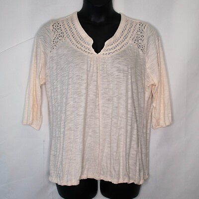 Lucky Brand Crochet Detail Knit Top Womens 2X Cream Plus Boho Shirt Casual 4208X $17.99