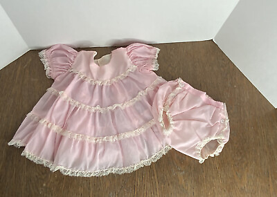 #ad Vintage 60’s Pink Lace Baby Girl Party Dress amp; Rubber Vinyl Diaper Cover Set $47.10
