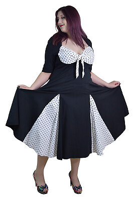 Plus Women Pinup Vintage 50s white black Polka dot Swing Party Dress $44.95