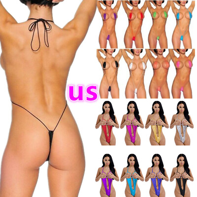 #ad US Womens Monokini One Piece Micro Thong Bodysuit Teddy Bikini Swimwear Clubwear $7.51