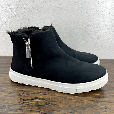 J Slides Womens Boots Size 10 Black Nubuck Faux Fur Lined Zipper Ankle Sneakers $24.88