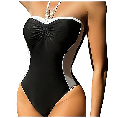 #ad Women Swimsuit One Piece Athletic 6 8 10 12 14 High Cut Swimwear Beachwear $16.19
