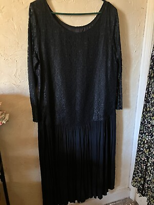 BLACK LACE CRINKLE DRESS 2XL 48 IN BUST 52 IN LONG PLUS SOFT COMFY PULLOVER $9.99