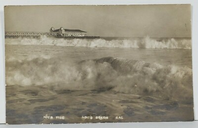 RPPC Long Beach Breakers High Tide c1909 Real Photo Postcard O6 $13.95