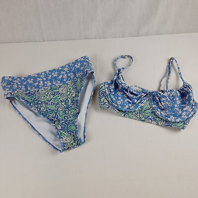 #ad Freshwater Womens Small Bikini 2 Piece Blue Multi Paisley Floral High Wasted $12.97