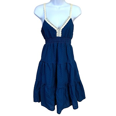 #ad Small Y2k Era Aeropostale Blue Lace Boho Dress Western Cotton Sleeveless $16.99