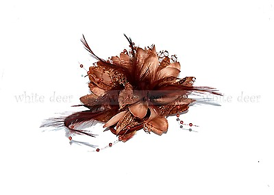 Wholesale Lady Feather Flower Brooch Pin Bridal Party Hair Holder Headdress Bead $7.17