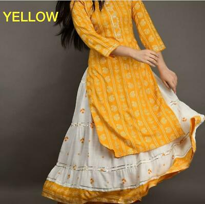 #ad Indian kurta with bottom skirt kurtis dress set women ethnic top tunic bottom $37.59