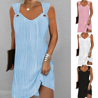 #ad Womens Holiday Casual Sleeveless Mini Tank Dress Lady Summer Beach Party Dresses $23.88
