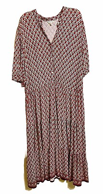#ad Max Studio Boho Stretch Tiered Maxi Dress 3X Floral Short Sleeves $22.99
