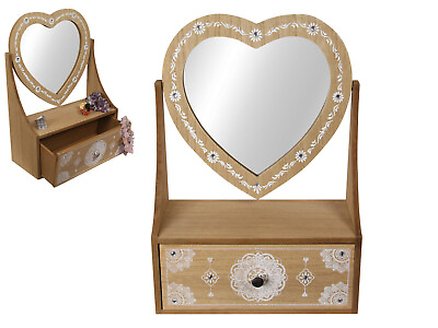 #ad BOHO WOODEN HEART MIRROR DRESSER WITH BOHO PRINT AND DRAWER WITH DIAMONTES AU $42.99