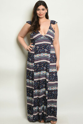 #ad Womens Plus Size Navy Blue Maxi Dress 1X Floral $20.97