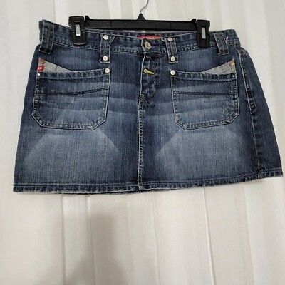 #ad U.S. Polo Assn Women Denim Jean Mini Skirt Multi Pockets American Flag size 9 10 $18.97