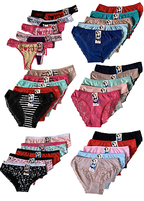 #ad LOT NICE 5 Women Bikini Panties Brief Floral Lace Cotton Underwear Size M L XL $10.99