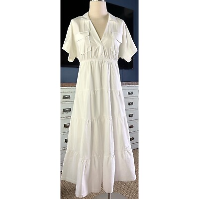 NWT New $170 Anthropologie V Neck White Maxi Dress Petite SP $135.00
