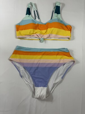 #ad High Waisted Swimsuits for Women Sports Crop Bikini Set Padded Two Piece Sz XL $18.90