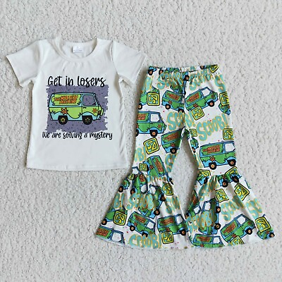 #ad Girls Short Sleeve Bell Pants Set 2pcs Outfit We Are Solving a Mystery $18.99
