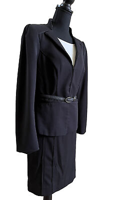#ad White House Black Market Black Skirt Suit 2 Pc Size 6 Belted Jacket Pencil Skirt $35.00