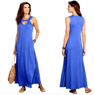 #ad Soft Surroundings Samba Blue Maxi Long Dress Soft Women#x27;s S Flowy Beach $49.99