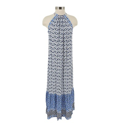 Ann Taylor LOFT Halter Maxi Dress Blue Floral Sleeveless Lightweight Sundress $22.95